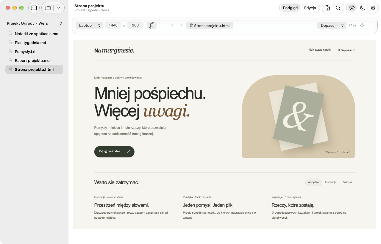 Wers 2.0: rzeczywisty podgląd HTML w rozmiarze Laptop