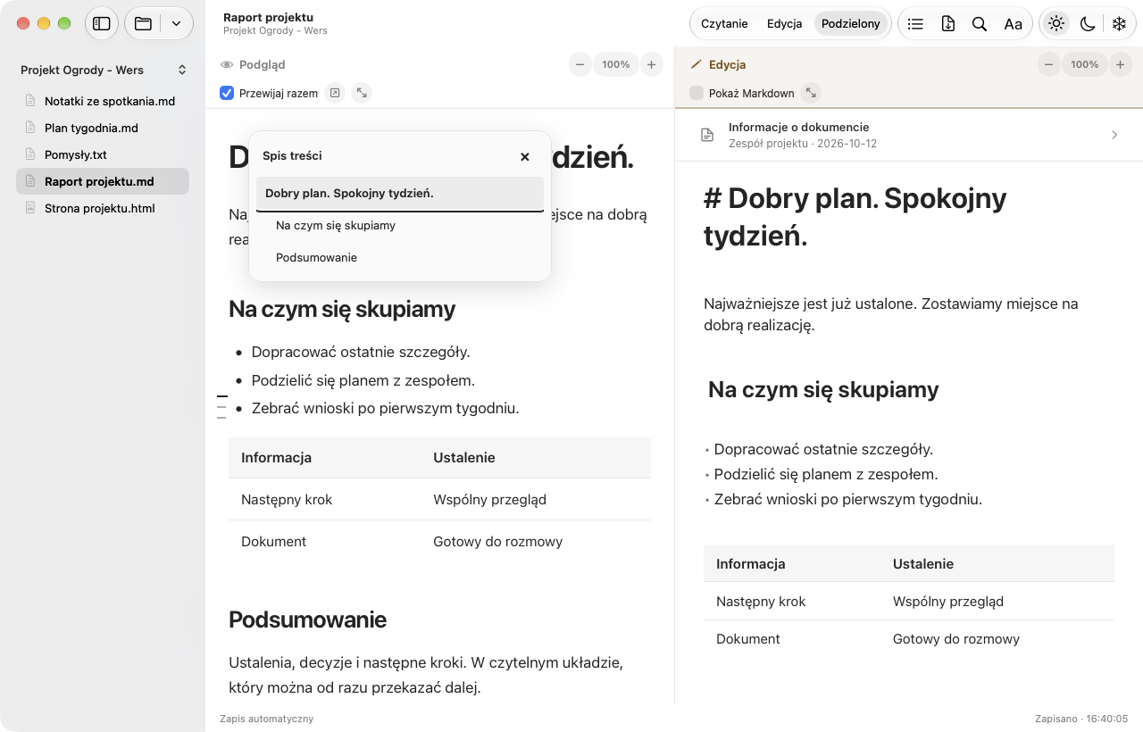 Wers 2.0: podgląd i edycja ze wspólnym spisem treści