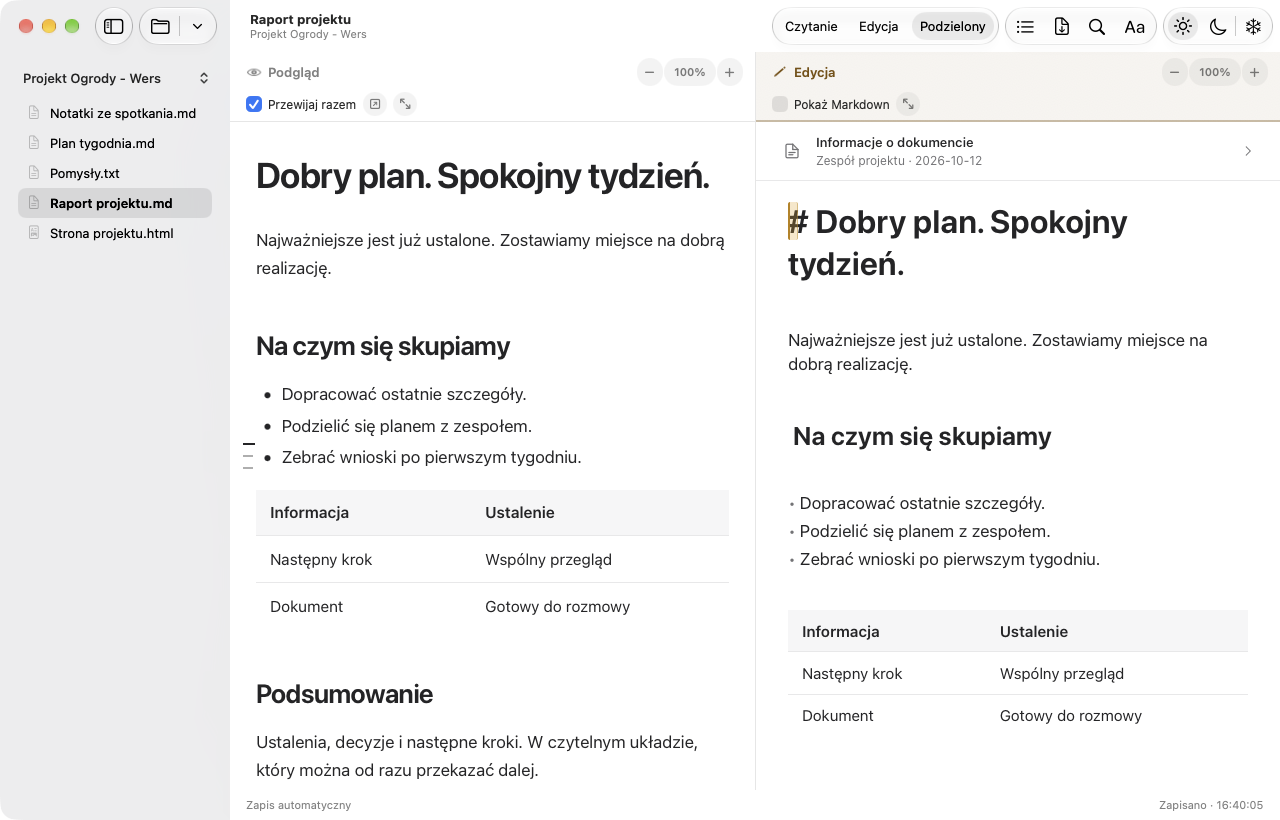 Wers 2.0: podgląd i edycja raportu obok siebie